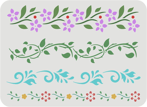 FINGERINSPIRE Flower Border Stencil (4 Style) 11.7x8.3inch Reusable Flower Drawing Stencil Vines Pattern Stencil Ivy Decoration Stencil for Painti...