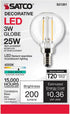 Satco 3-Watt LED E12 Light Bulb, 4000K, 15000 Hour Rating, Dimmable...