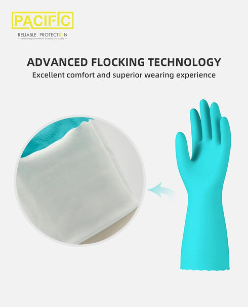 PACIFIC PPE 4 Pairs Reusable Dishwashing Cleaning Gloves, Household, Kitchen, Cotton Liner, Green, Small...