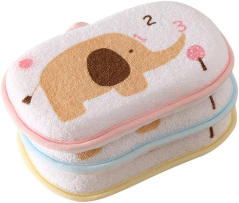 Lurrose 3PCS Baby Bath Sponge Cartoon Elephant Soft Cotton Scrubber Bath Brush Rubbing Towel for Toddler Infant (Mixed Color)...