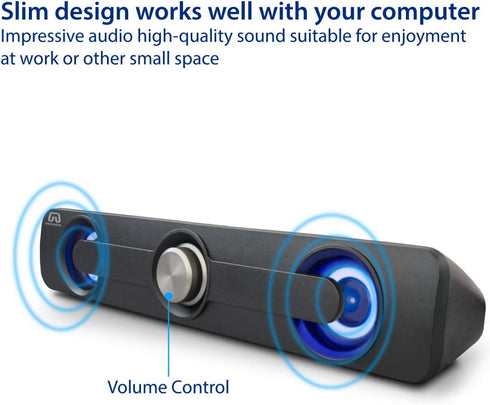 Desktop Compact USB Powered Wired Multimedia Mini Stereo Sound Bar 3.5mm Audio Jack Blue LED 2.5 Watts Speaker...