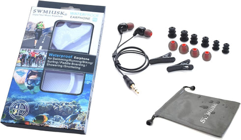 Short Cord Waterproof Earbuds for Swimming, Easy Flip Turns and Not Falling Off, Wired 3.5 mm Jack 15-inch Cord Length, Underwater Headphones for ...