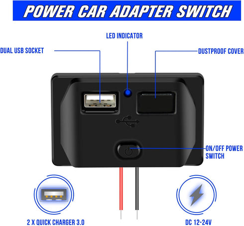 2Pcs 12V/24V RV USB Outlet with On/Off Switch,Quick Charger QC 3.0 Wall Mount USB Charging Station Automotive Car USB Socket Charger Power Adapter...