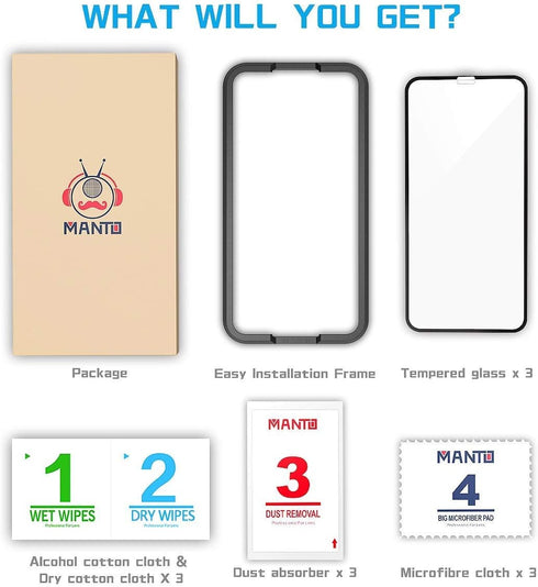 MANTO 3 Pack Screen Protector for iPhone 11 Pro, iPhone Xs, iPhone X 5.8 inch Full Coverage Tempered Glass Film Edge to Edge Protection......