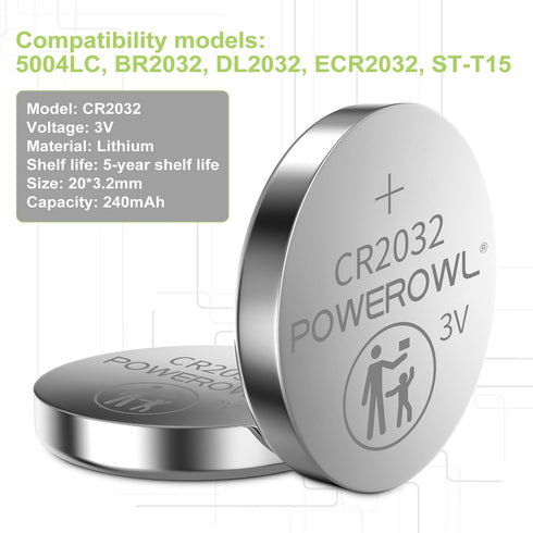 POWEROWL High Capacity CR2032 Battery (20-Pack) 3v Lithium Batteries, 10 Years Leak-Free, Long Lasting Cr 2032......
