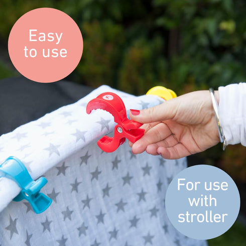 Baby Blanket Stroller Clips (4 Pack) | Australian Baby Gear Pram Attachment | Hooks Muslin to Stroller | Infant/Toddler | Black/Grey...