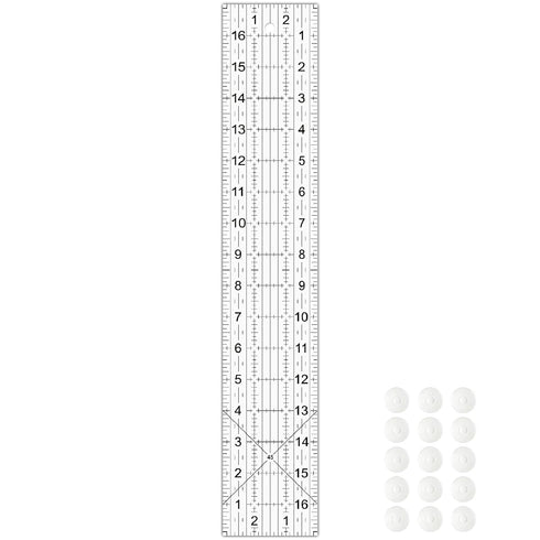 Acrylic Quilters Ruler,Sewing Ruler,3-Inch by 17-Inch, Non Slip Rings 15 Pieces for Quilting and Sewing...