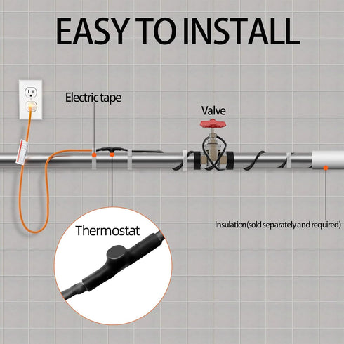 Intelligent Pipe Heat Cable for Pipe Freeze Protection, Self-Regulating Water Pipe Heat Cable for Metal and Plastic Home Pipes, Energy-Saving Heat...