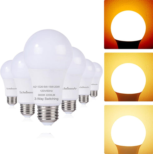 3-Way Led Light Bulbs A21 (6 Pack), 50 100 150 Watt Equivalent, Perfect for Reading, 3000K Warm White, Indoor Standard E26 Bulb, Energy Efficient ...