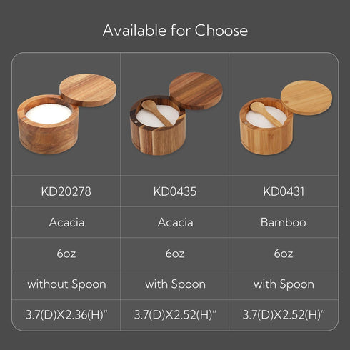 KITCHENDAO Bamboo Salt Cellar Bowl Box Container with Built-in Spoon, Elegant Kitchen Salt Dish Holder Saver Jar with Swivel Magnetic Lid to Stora...