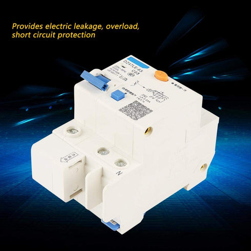 DZ47LE-63 Current Circuit Breaker 1P+N C63 RCCB 230V 63A 30mA Leakage Overload Short Circuit Protection...