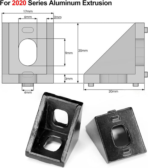 20Sets Black 2020 Series Aluminum Extrusion Profile Connector Set,20Pcs Corner Brackets,with 40Pcs T-Nuts and M5×8 Hex Screw Bolt for 6mm 20S T Sl...