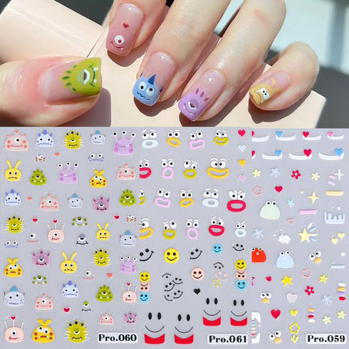6 Sheets Nail Art Sticker Decals 5D Embossed Nail Art Supplies Self-Adhesive Nail Art Decoration Cartoon Monsters Black Cats Panda Design Manicure...