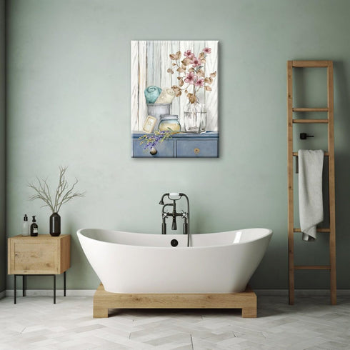 Bathroom Decor Wall Art Farmhouse Flower Pictures Floral Bathroom Wall Decor Bath Towel Bathroom Pink Poppy Vase Canvas Prints Blue White Painting...