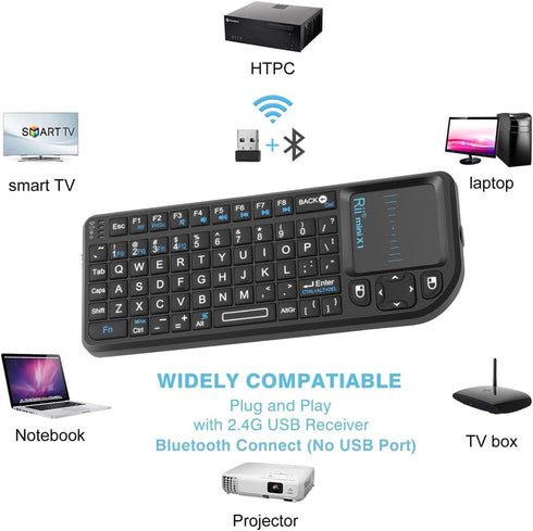 Rii Mini Wireless Keyboard with Touchpad?QWERTY Keyboard,Support Bluetooth ?2.4G Connection,Built-in Laser Pointer, Backlit Portable Keyboard Wire...