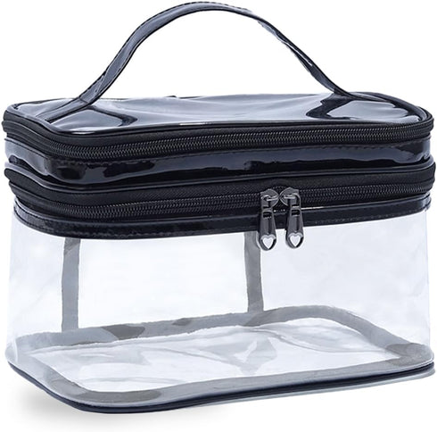 Clear Makeup Case, Transparent Double Layer Toiletry Bag, Waterproof PVC Travel Cosmetic Case for Skincare Products (Black)......