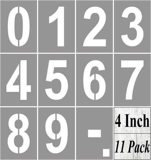 4 Inch Large Number Stencils for Painting - 11 Pack Number Stencil Templates for Curb Address, Cakes, Cookies, Mailboxes and Crafts, Reusable Hous...