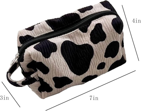 Cow Print Makeup Bag Corduroy Cosmetic Bag Cute Travel Pouch Bags White and Black Checkered Mini Makeup Purse Pouch Makeup Brushes Organizer Bag f...