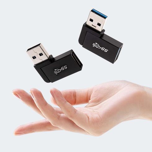 USB 3.0 90 Degree Left Right Angle USB-A Male to Female Adapter Extender Connector, USB Extension Adapter 2 Pcs for Laptops, Wall Chargers, Power ...