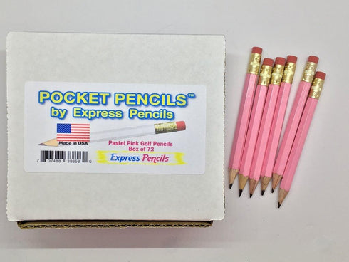 Half Pencils with Eraser - Golf, Classroom, Pew - Hexagon, Sharpened, 2 Pencil, Color - Pastel Pink, Box of 72 Golf Pocket Pencils TM...