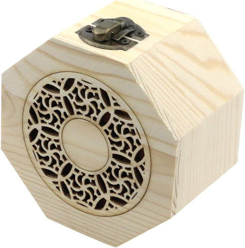 MY MIRONEY 3.7" x 2.4" Unfinished Wooden Box with Hollow Carved Pattern Lid Octagon Unpainted Wood Box Jewelry Box DIY Storage Case with Hinged Li...