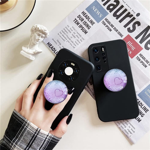 Clear Crystal Glitter Expandible Collapsible Moblile Phone Grip Stand Holder for Smartphones and Tablets Cell Phone Accessory (Heart Purple)...