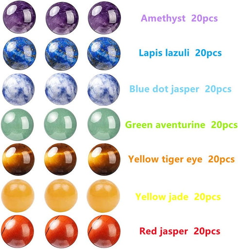 140pcs 7 Chakra Natural Stone Round Beads Crystals Energy Healing Genuine Real Stone DIY Charm Smooth Beading for Bracelet Necklace Earrings Jewel...