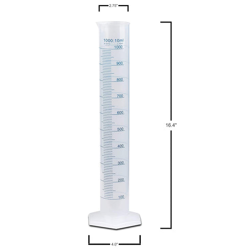 1000ml Plastic Graduated Cylinder, Printed and Molded Graduations, Single Metric Scale, Polypropylene, Karter Scientific 237O2 (Single)...