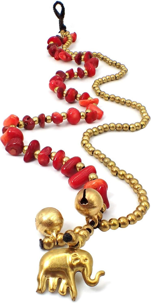 Handmade Red Carnelian Stone Elephant Charm Brass Beads Anklets Bracelet 10 Inches...