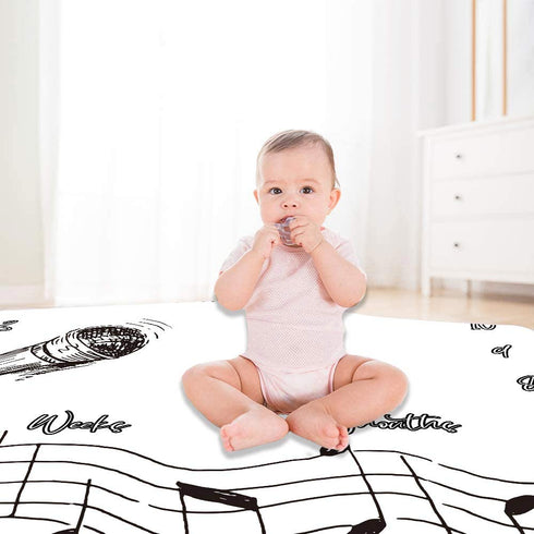 Baby Monthly Milestone Blanket for 1 to 12 Months Baby, Music Notes Month Blanket for Baby Pictures Personalized, Includes Wreath and Frame 60"x40...