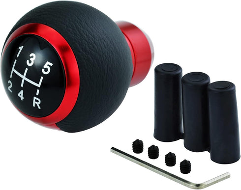 5 Speed Stick Shifter Knob Light PU Leather Gear Handle Car Ball Transmission Lever Head for Most Manual Automotive Vehicles (Red)...