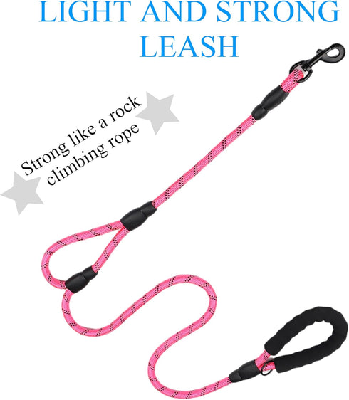 Dog Leash-Heavy Duty Long Dog Leash for Puppy, Small, Medium, and Large Dogs (Pink Rope - Double Handle, 6 Feet)...