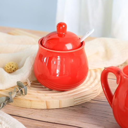 FUYU Ceramic Sugar Bowl Spice Jar with Lid and Spoon Seasoning Box Condiment Pot...