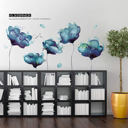 RW-2003 Removeable 3D Blue Dream Flower Wall Stickers DIY Home Wall Decoration Art Decor Wall Decal Peel and Stick Murals for Girls Kids Babys Bed...