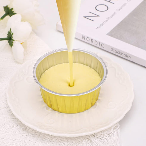 EUSOAR Mini Aluminum Pans with Lids, Pack of 30 Gold Bule Red 5oz Disposable Aluminum Foil Cupcake Liners Ramekins Baking Cups, Dessert Cups with ...