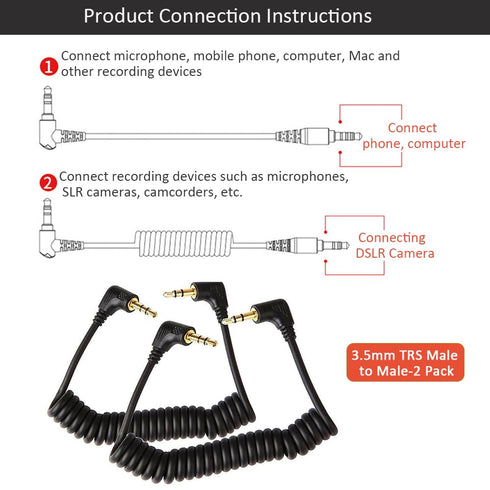 2 Pack 3.5mm to 3.5mm Audio Coiled Cable, Replacement for SC2 3.5mm TRS Mic Patch Cord for Audio Mixers, Microphones, Cameras, Recorders, Car Spea...