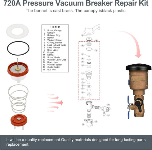 2 pack 720A Pressure Vacuum Breaker Repair Kit for Wilkins 1/2, 3/4 and 1 Inch Pressure Vacuum Breaker...