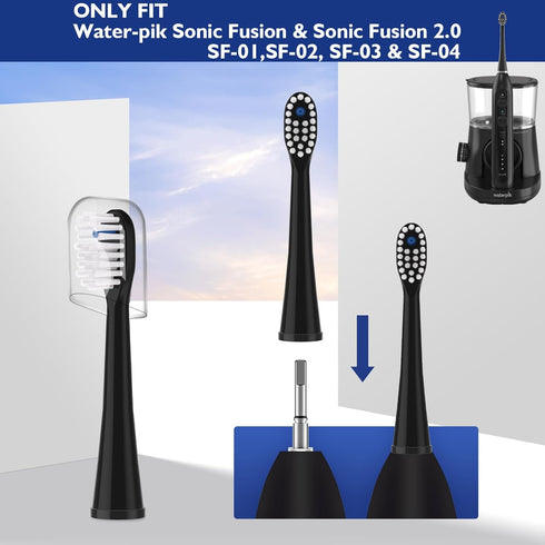 Toothbrush Heads Replacements for Water-Pik Sonic Fusion and Sonic Fusion 2.0, SF01, SF02, SF03 & SF04, Transparent Bristles, Original Shape with ...