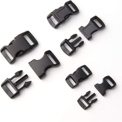 Golden Pearl 5/8, 1/2, and 3/8 inch(20 Each) Black Plastic Contoured Side Release Buckles for Paracord Bracelets-60pcs...