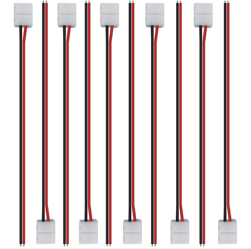 LightingWill 10pcs Pack Strip Wire Solderless Snap Down 2Pin Conductor LED Strip Connector for 8mm Wide 3528 2835 Single Color Flex LED Strips...