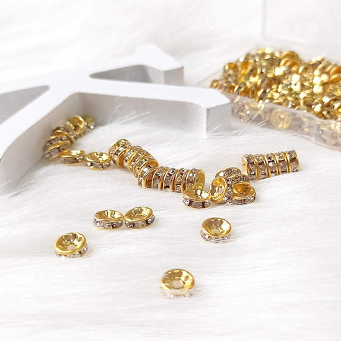 200Pcs Rondelle Spacer Beads Bright Silver Crystal Rondelle Spacer Beads for Jewelry Making (8mm Gold Plated)...