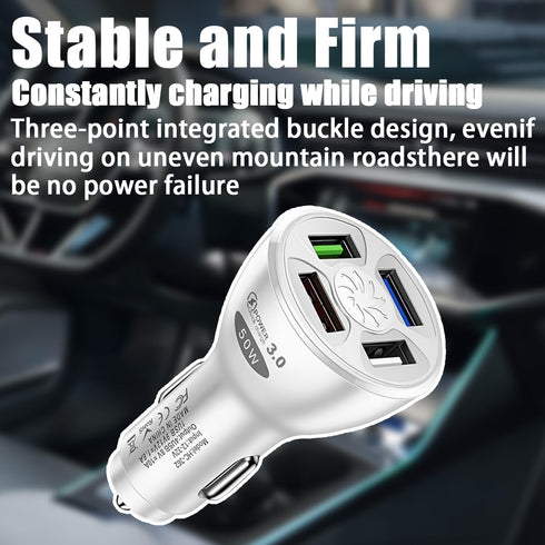 USB Car Charger, 4 Ports 50W with QC 3.0 Super Fast Charging, Cigarette Lighter USB Charger Adapter, Car Accessories, Compatible with Pro Max Andr...