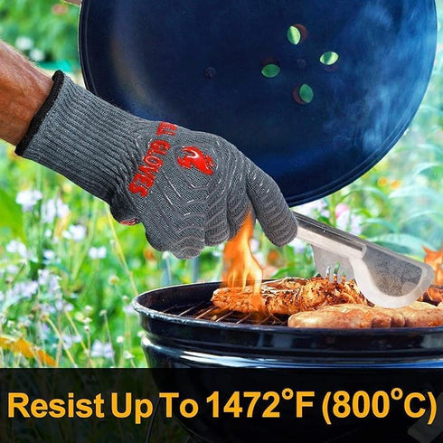 Oven Gloves Grill Gloves, 1472? Heat Proof Non-Slip Grill Oven Gloves with Fingers, Men & Women BBQ Accessories for Cooking, Barbecuing, Baking, K...