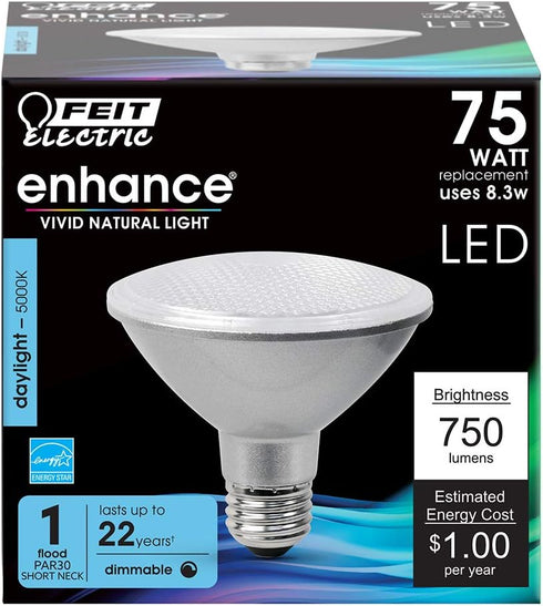 Feit Electric PAR30 LED Light Bulb, Short Neck, Dimmable 750 Lumen, 22 Year Lifespan, 5000k Daylight, PAR30 LED Spotlight Bulb, E26 Medium Screw B...