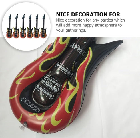 Zerodeko 6Pcs Inflatable Guitars, Blow Up Flame Guitar Toys Air Inflation Musical Instruments 80s 90s Rock and Roll Party Decorations Musicial Par...