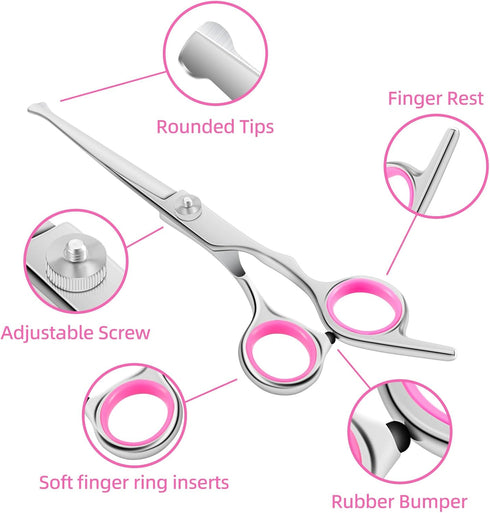Dog Grooming Scissors Set - Dog Grooming Scissors with Safety Round Tip, 6 in 1 Heavy Duty Pet Grooming Scissor for Dogs, Cats and Other Animals...