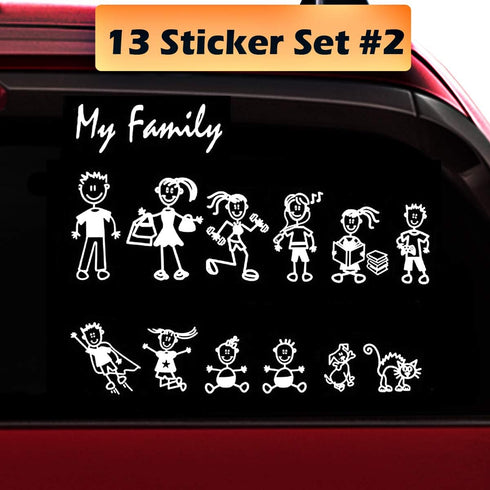 TOTOMO 13 Stick Figure My Family Car Stickers (Style#2) with Pet Dog Cat Family Car Decal Sticker for Windows Bumper...
