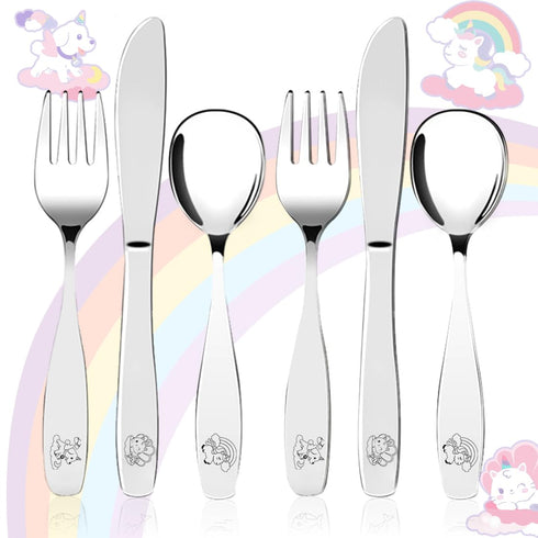 Lehoo Castle Toddler Utensils, 6 Pcs Toddler Silverware 2 Year Old, Toddler Forks and Spoons, Kids Silverware Set Stainless Steel, Metal Silverwar...
