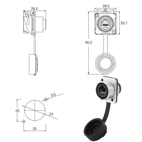 2PCS Shielded RJ45 CAT6 Ethernet Connector, Heavy Duty Panel Mount Receptacles Network LAN Socket Jack Double Head Coupler Adapter Female to Femal...