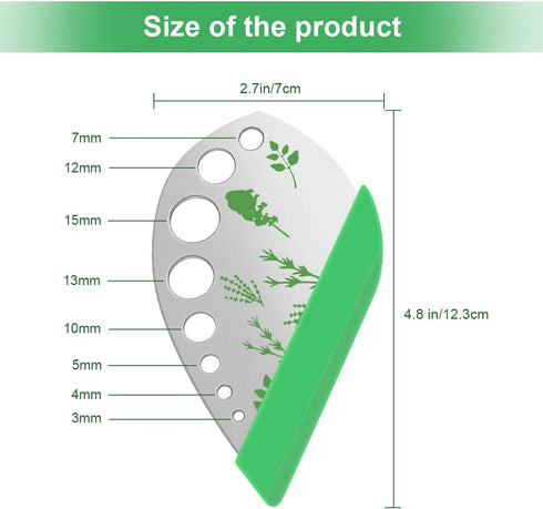 Leaf Herb Stripper, Stainless Steel Kitchen Herb Stripper Tool, 9holes, 2 in 1 design,Curved edge can be used as a kitchen knifefor Chard, Collard...